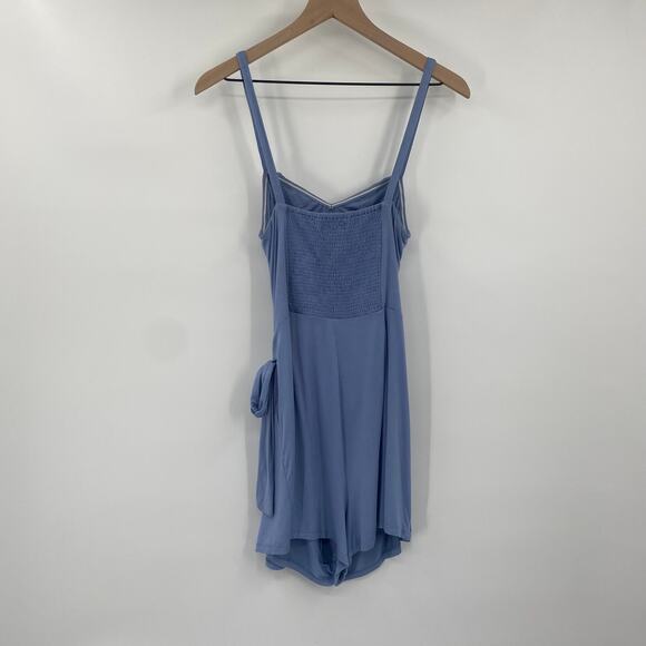 Privacy Please Romper Dress Sleeveless Tie Wrap Front Cutout Bodice Light Blue L - Picture 8 of 11
